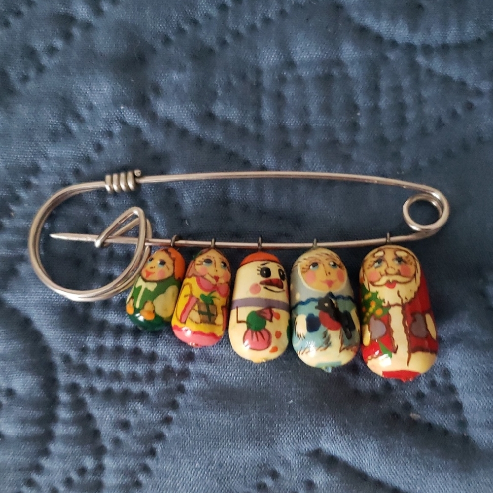 Matryoshka Doll Charm Safety Pin Brooch - Multicolor
